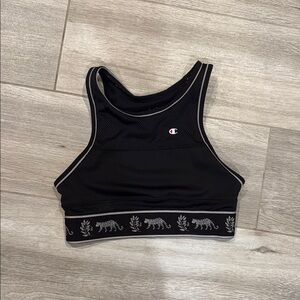 Champion Black and Gray Sports Bra with Tiger Motif